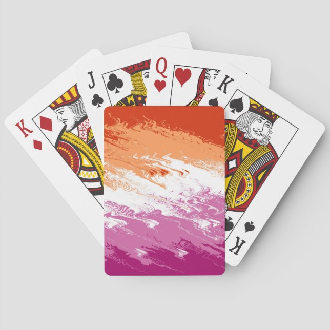 Squiggly Trippy Groovy Abstract Lesbian Pride Flag Playing Cards (Back)