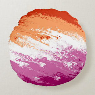Squiggly Trippy Groovy Abstract Lesbian Pride Flag Round Cushion