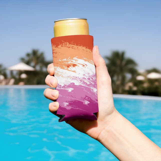 Squiggly Trippy Groovy Abstract Lesbian Pride Flag Seltzer Can Cooler (In Situ Pool)