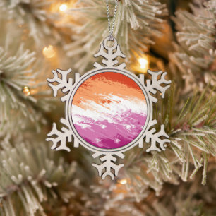 Squiggly Trippy Groovy Abstract Lesbian Pride Flag Snowflake Pewter Christmas Ornament