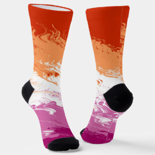 Squiggly Trippy Groovy Abstract Lesbian Pride Flag Socks