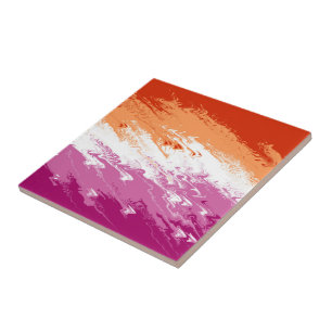 Squiggly Trippy Groovy Abstract Lesbian Pride Flag Tile