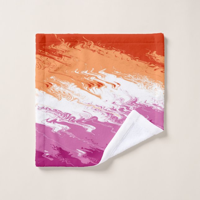 Squiggly Trippy Groovy Abstract Lesbian Pride Flag Wash Cloth (Wash Cloth)
