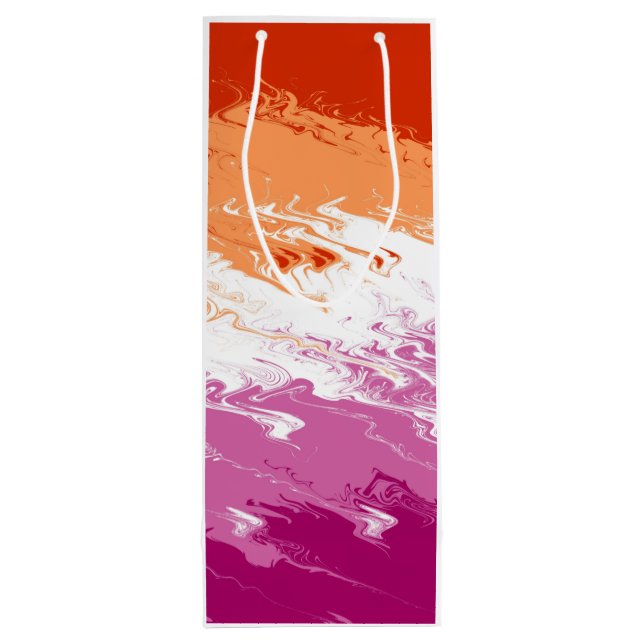 Squiggly Trippy Groovy Abstract Lesbian Pride Flag Wine Gift Bag (Back)