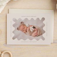 Squiggly Wavy Beige Frame Birth Announcement Photo