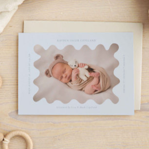 Squiggly Wavy Blue Frame Birth Announcement Photo