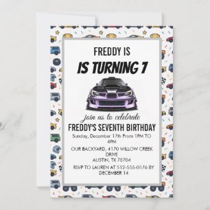 squint eye purple hand drawn art invitation