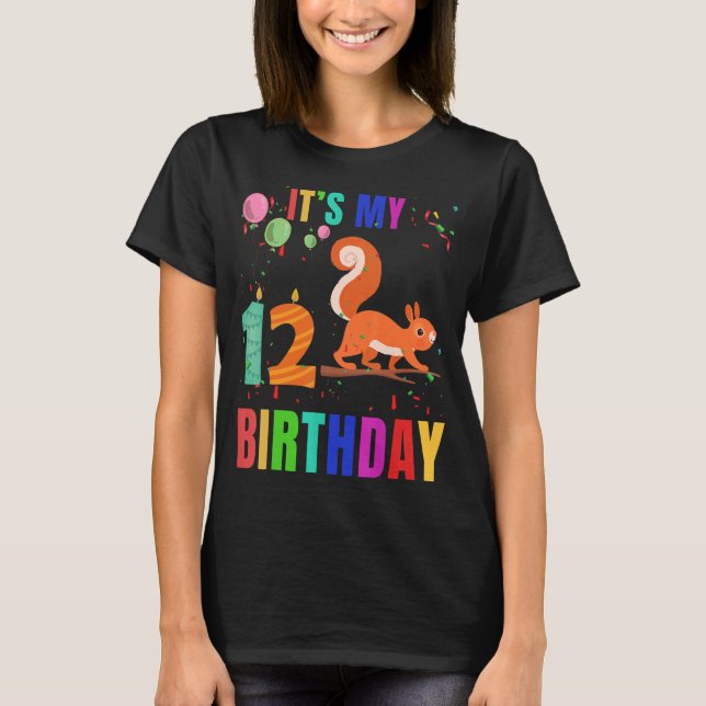 Squirrel 12th Birthday   Squirrels Animal   Graphi T-Shirt (Front)