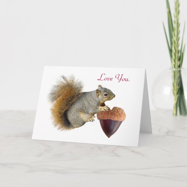 Squirrel Acorn Heart Valentine Card (Front)