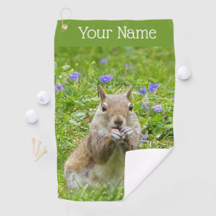 Squirrel Amongst Wild Violets Golf Towel
