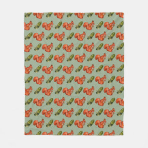 Squirrel and Acorn Pattern Green Fleece Blanket