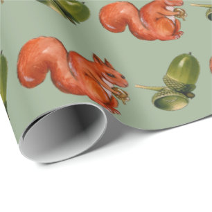 Squirrel and Acorn Wrapping Paper
