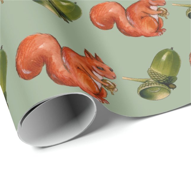 Squirrel and Acorn Wrapping Paper (Roll Corner)