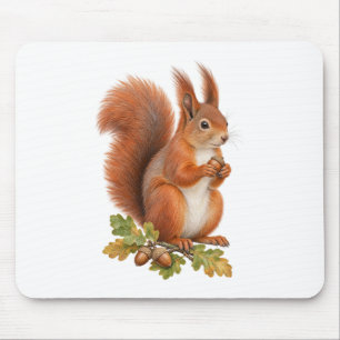 Squirrel and Acorns for a Warm Woodland Desk Mouse Mat