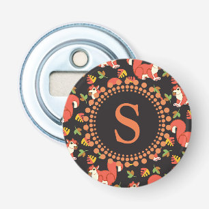 Squirrel and Autumn Leaf Pattern Monogram Bottle Opener