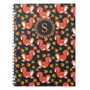 Squirrel and Autumn Leaf Pattern Monogram Notebook