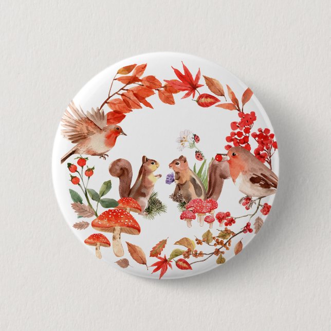 Squirrel and bird fall button (Front)