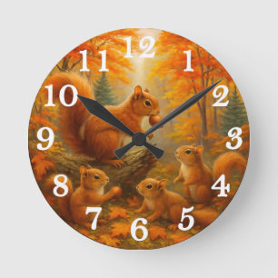 Squirrel And Child Rustic Autumn Forest Clock