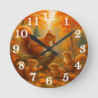Squirrel And Child Rustic Autumn Forest Clock