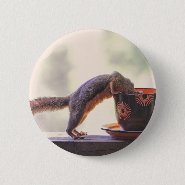 Squirrel and Coffee Cup 6 Cm Round Badge (Front)