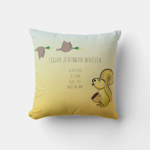 Squirrel and Duck Baby Birth Stats Cushion