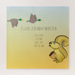Squirrel and Duck Baby Birth Stats Jigsaw Puzzle