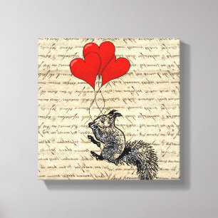 Squirrel and heart balloons canvas print