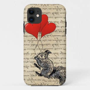 Squirrel and heart balloons iPhone 11 case