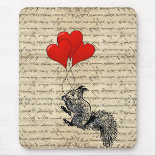 Squirrel and heart balloons mouse mat