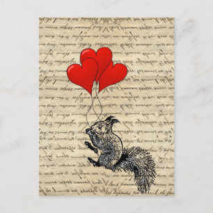Squirrel and heart balloons postcard