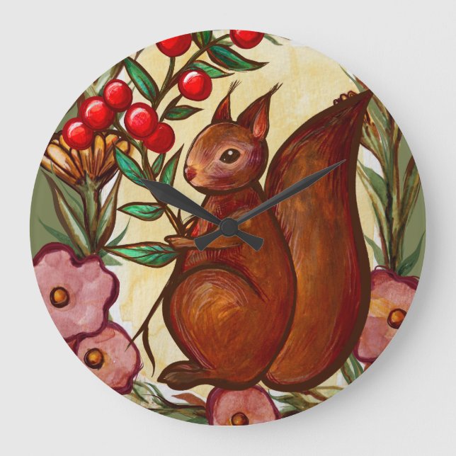 Squirrel and Holly winter Red Squirrels            Large Clock (Front)