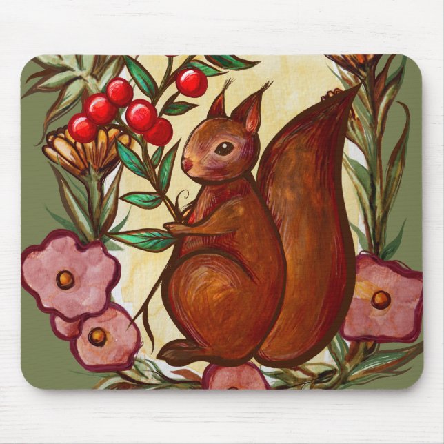 Squirrel and Holly winter Red Squirrels            Mouse Mat (Front)