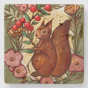 Squirrel and Holly winter Red Squirrels            Stone Coaster