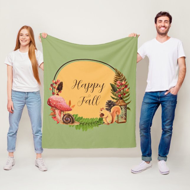 Squirrel and nature with customisable text  fleece blanket (In Situ)