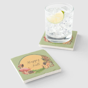 Squirrel and nature with customisable text stone coaster