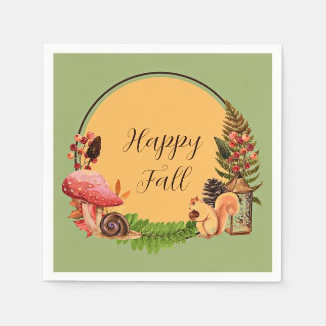 Squirrel and nature with customisable text throw p napkin (Front)