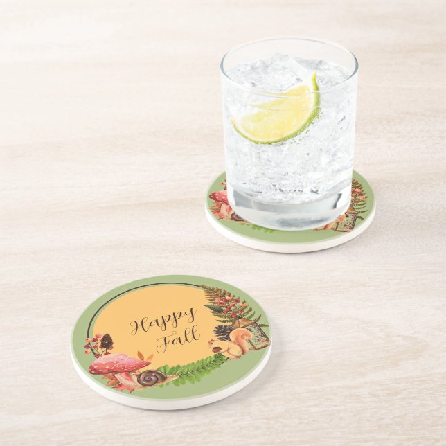 Squirrel and nature with customizable text  coaster (Side)
