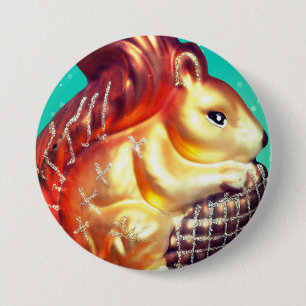 Squirrel and pinecone vintage fall winter 7.5 cm round badge