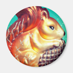 Squirrel and pinecone vintage fall winter magnet
