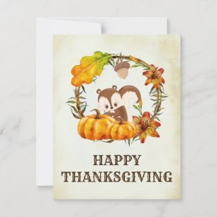 Squirrel and Pumpkins Fall Rustic Thanksgiving Holiday Card