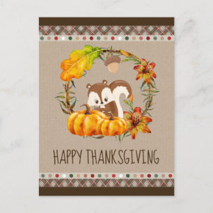 Squirrel and Pumpkins Happy Thanksgiving Holiday Postcard