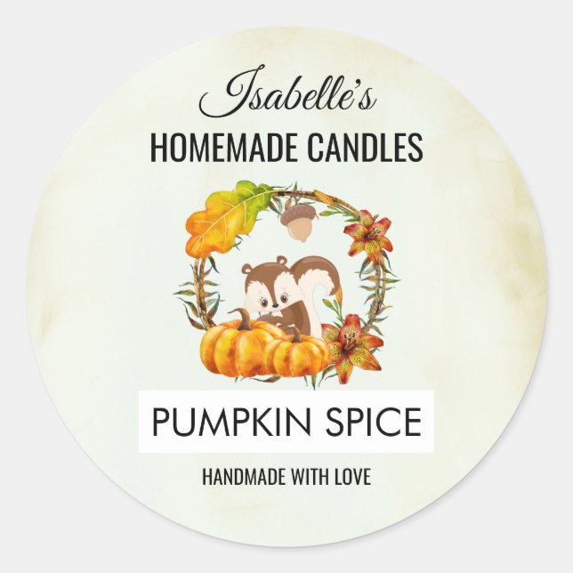 Squirrel and Pumpkins Homemade Candles Scent Classic Round Sticker (Front)