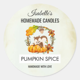 Squirrel and Pumpkins Homemade Candles Scent Classic Round Sticker