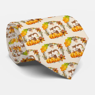 Squirrel and Pumpkins Rustic Wreath Pattern Tie