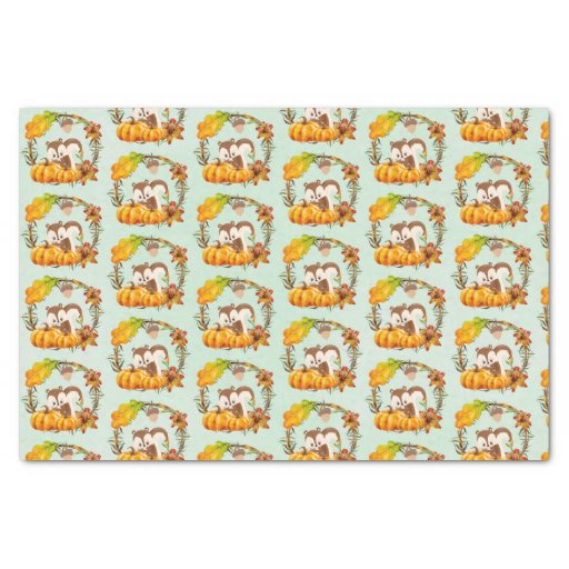 Image of Squirrel and Pumpkins Rustic Wreath Pattern Tissue Paper