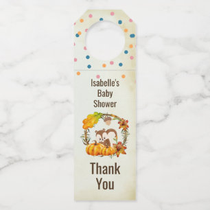 Squirrel and Pumpkins Rustic Wreath Thank You Bottle Tag