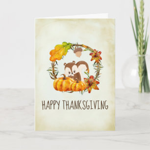 Squirrel and Pumpkins Rustic Wreath Thanksgiving Card