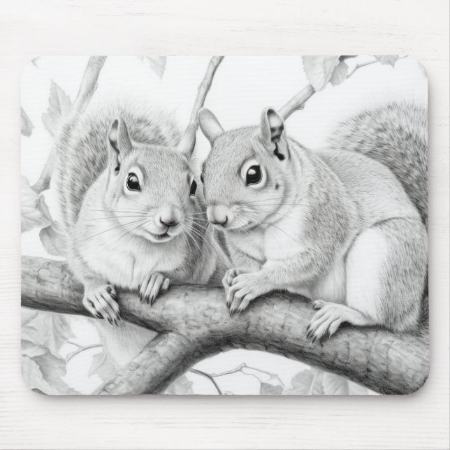 Squirrel Animal Discovery Wild Nature Ink Sketch  Mouse Mat (Front)