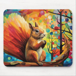 Squirrel Animal Portrait Colourful Painting Mouse Mat