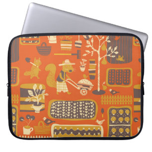 squirrel are in a garden, vintage hand drawn illus laptop sleeve